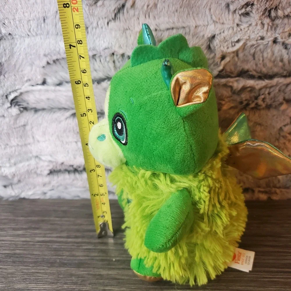 Fiesta Gem Dragons Green Plush Furry Body Metallic Gold Wings 6.5 Fantasy Toy